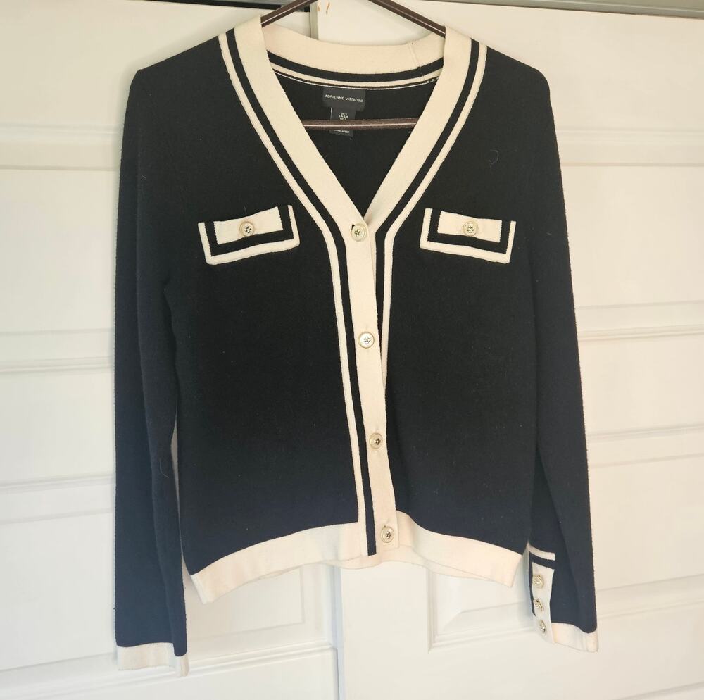 Adrienne Vittadini Contrast Trim Lady Jacket Cardigan - Size Small